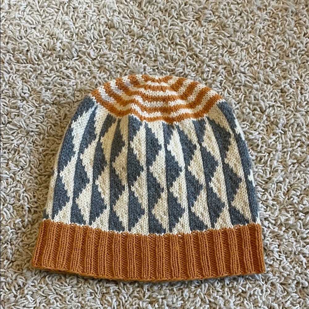 Geometric Knit Beanie in Orange and Gray